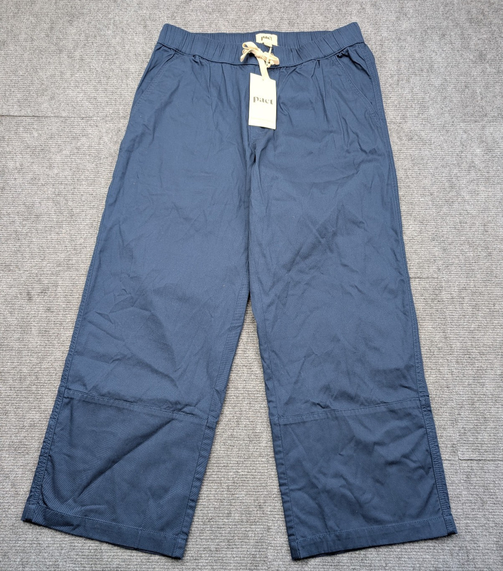 Pact Wide Leg Pants Womens Medium Organic Cotton Elastic Waist Natural Minimal